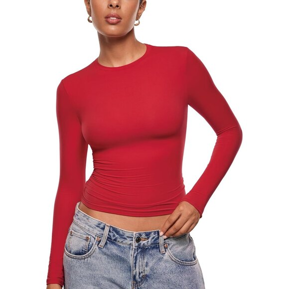 Tops - Women's Slim Fit Long Sleeve Shirt Polyamide Elastane Casual Layering